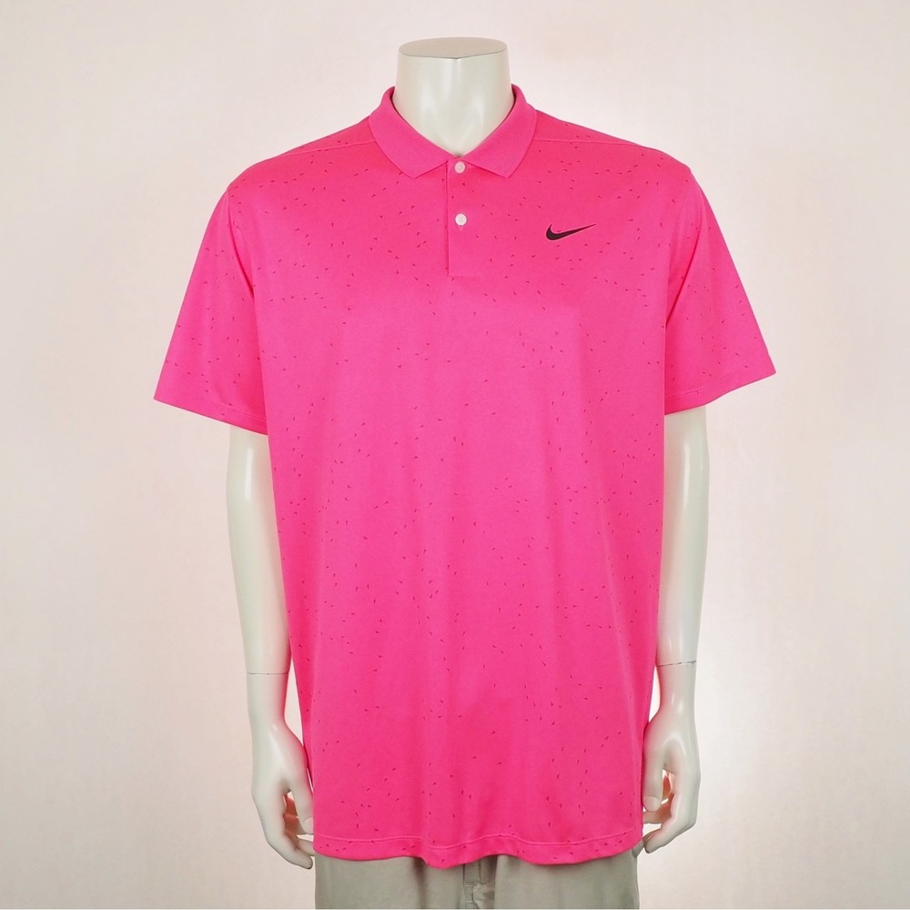 Nike Golf Victory Micro Print Polo Shirt Mens Sz XL Pink Dri-Fit AOP Performance